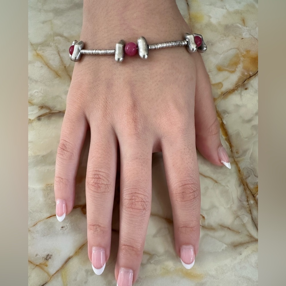 Silver and Pink Jade Bracelet​